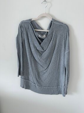 We The Free Ribbed Cowl Neck Top - Light Gray